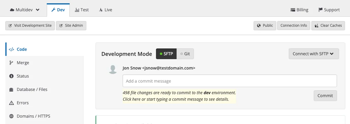 Hosting dashboard of dev, test, and live WordPress sites.