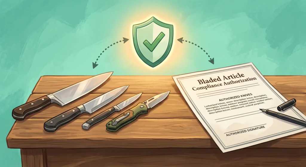 Bladed Article Compliance Authorization Digital Editorial Illustration