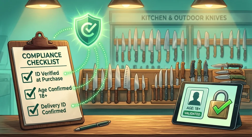 Knife Retail Compliance Workflow Editorial Illustration