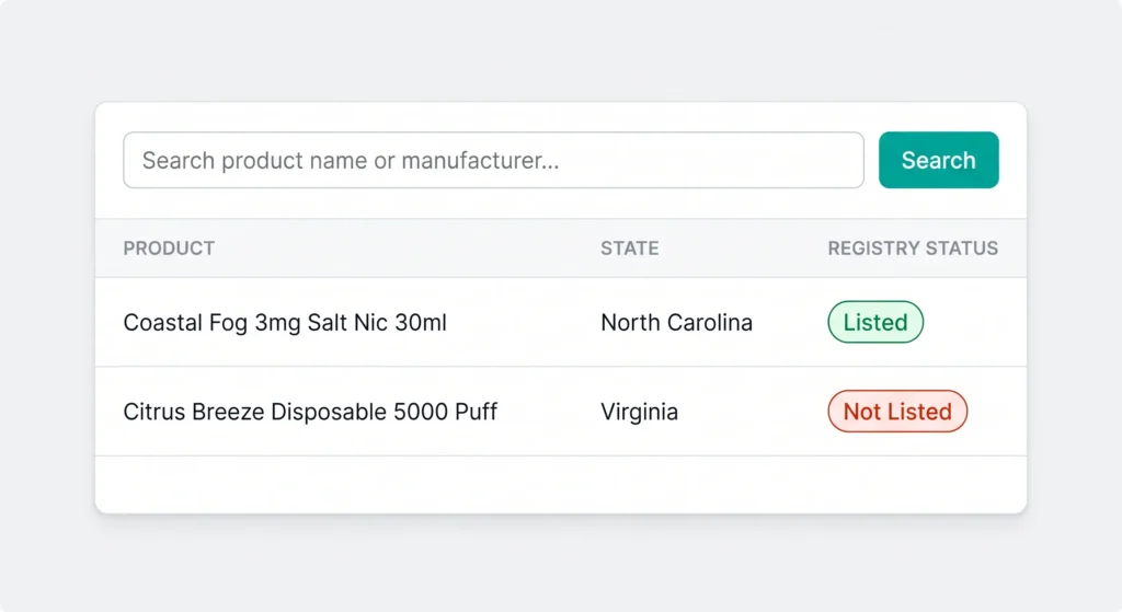 PMTA Registry Lookup Tool UI Mockup